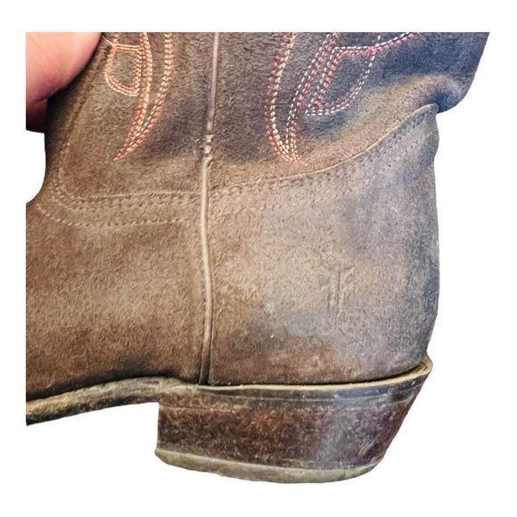 Frye Billy stitch cowgirl western boots brown with orange stitching design sz 9 - Picture 16 of 16
